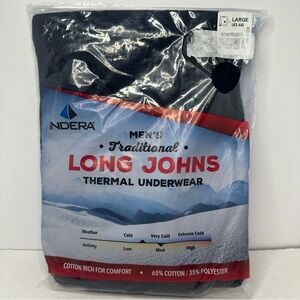 Indera Men's L (42-44) Cotton Rich Long Johns Thermal Underwear SHIRT-Black